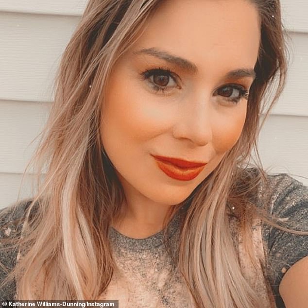 On Saturday, Katherine (pictured) was driving with her husband, Tyler Dunning, along Highway 79 when their SUV crossed the median