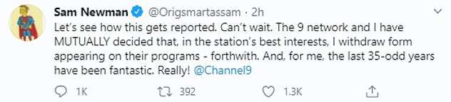 Both Newman and Channel Nine said the decision to separate had been mutual