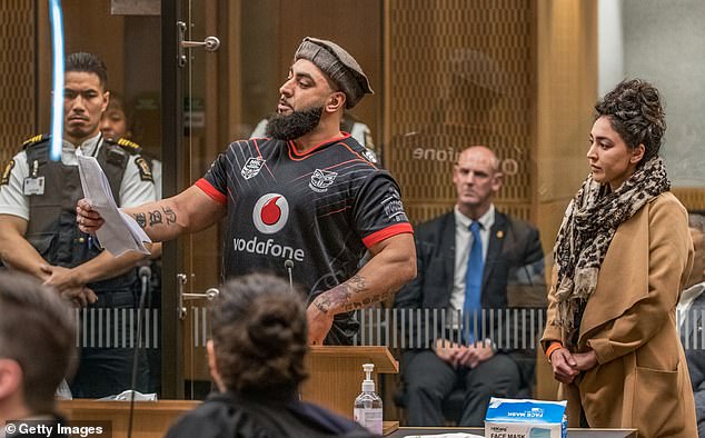 Ahad Nabi is seen reading a victim impact statement during the sentencing hearing for Christchurch mosque gunman Brenton Tarrant